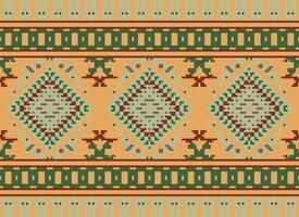 pixel kruis steek traditioneel etnisch patroon paisley bloem ikat achtergrond abstract aztec Afrikaanse Indonesisch Indisch naadloos patroon voor kleding stof afdrukken kleding jurk tapijt gordijnen en sarong vector