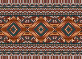 pixel kruis steek traditioneel etnisch patroon paisley bloem ikat achtergrond abstract aztec Afrikaanse Indonesisch Indisch naadloos patroon voor kleding stof afdrukken kleding jurk tapijt gordijnen en sarong vector