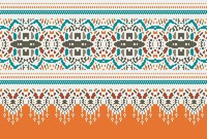 pixel kruis steek traditioneel etnisch patroon paisley bloem ikat achtergrond abstract aztec Afrikaanse Indonesisch Indisch naadloos patroon voor kleding stof afdrukken kleding jurk tapijt gordijnen en sarong vector