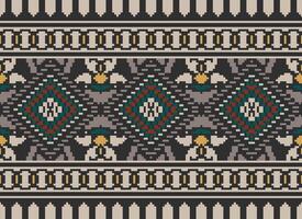 pixel kruis steek traditioneel etnisch patroon paisley bloem ikat achtergrond abstract aztec Afrikaanse Indonesisch Indisch naadloos patroon voor kleding stof afdrukken kleding jurk tapijt gordijnen en sarong vector