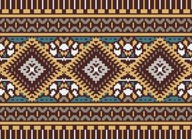 pixel kruis steek traditioneel etnisch patroon paisley bloem ikat achtergrond abstract aztec Afrikaanse Indonesisch Indisch naadloos patroon voor kleding stof afdrukken kleding jurk tapijt gordijnen en sarong vector