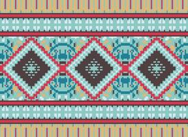 pixel kruis steek traditioneel etnisch patroon paisley bloem ikat achtergrond abstract aztec Afrikaanse Indonesisch Indisch naadloos patroon voor kleding stof afdrukken kleding jurk tapijt gordijnen en sarong vector