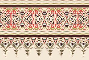 pixel kruis steek traditioneel etnisch patroon paisley bloem ikat achtergrond abstract aztec Afrikaanse Indonesisch Indisch naadloos patroon voor kleding stof afdrukken kleding jurk tapijt gordijnen en sarong vector