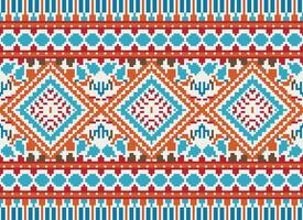 pixel kruis steek traditioneel etnisch patroon paisley bloem ikat achtergrond abstract aztec Afrikaanse Indonesisch Indisch naadloos patroon voor kleding stof afdrukken kleding jurk tapijt gordijnen en sarong vector