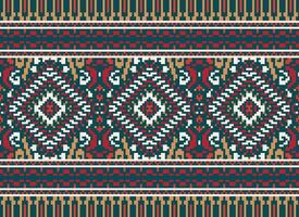 pixel kruis steek traditioneel etnisch patroon paisley bloem ikat achtergrond abstract aztec Afrikaanse Indonesisch Indisch naadloos patroon voor kleding stof afdrukken kleding jurk tapijt gordijnen en sarong vector