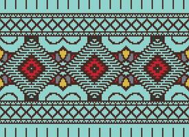 pixel kruis steek traditioneel etnisch patroon paisley bloem ikat achtergrond abstract aztec Afrikaanse Indonesisch Indisch naadloos patroon voor kleding stof afdrukken kleding jurk tapijt gordijnen en sarong vector