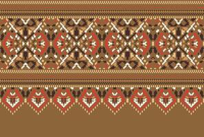 pixel kruis steek traditioneel etnisch patroon paisley bloem ikat achtergrond abstract aztec Afrikaanse Indonesisch Indisch naadloos patroon voor kleding stof afdrukken kleding jurk tapijt gordijnen en sarong vector