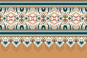 pixel kruis steek traditioneel etnisch patroon paisley bloem ikat achtergrond abstract aztec Afrikaanse Indonesisch Indisch naadloos patroon voor kleding stof afdrukken kleding jurk tapijt gordijnen en sarong vector