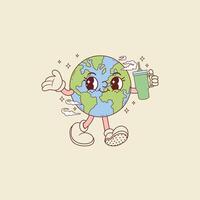 schattig illustratie van planeet aarde Holding een voorwerp in zijn hand- vector