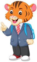 schattig tijger tekenfilm gaan naar school- vector illustratie. schattig tijger in school- uniform met zak