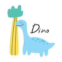 schattig kinderachtig dino afdrukken in vlak Scandinavisch stijl. poster met dino en belettering. vector illustratie..