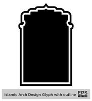 Islamitisch boog ontwerp glyph met schets zwart gevulde silhouetten ontwerp pictogram symbool zichtbaar illustratie vector