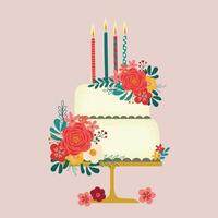 aanbiddelijk bruiloft taart met bloemen hand- getrokken element clip art vector illustratie voor versieren uitnodiging groet verjaardag partij viering bruiloft kaart poster banier achtergrond