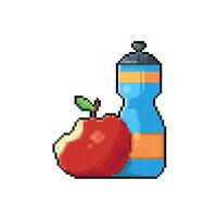 gegeten appel en plastic fles teken in pixel kunst stijl vector