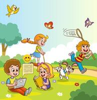vector illustratie van gelukkig kinderen in de speelplaats