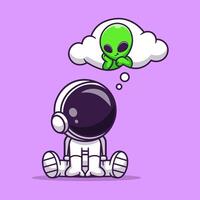 schattig astronaut denken van buitenaards wezen tekenfilm vector icoon illustratie. wetenschap technologie icoon concept geïsoleerd premie vector. vlak tekenfilm stijl