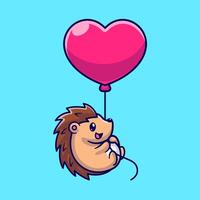 schattig egel vliegend met liefde hart ballon tekenfilm vector icoon illustratie. dier natuur icoon concept geïsoleerd premie vector. vlak tekenfilm stijl