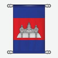 realistisch hangende vlag van Cambodja wimpel vector