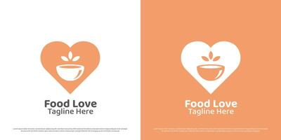liefde voedsel logo ontwerp illustratie. silhouet van soep kom keuken voedsel drinken hart heerlijk avondeten eetpatroon bedrijf cafe restaurant koken. modern meetkundig creatief abstract minimaal gemakkelijk icoon symbool. vector