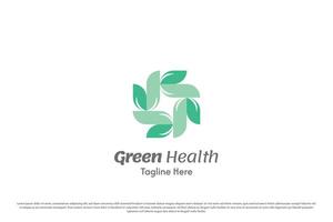 groen Gezondheid logo ontwerp illustratie. silhouetten van abstract vormen van bladeren, kruis zaden, apotheek fit welzijn. minimaal modern gemakkelijk icoon symbool munt natuur eco vriendelijk geometrisch. vector