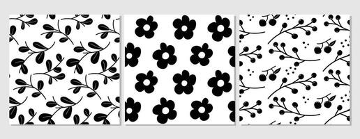 sets van bloemen en blad patroon naadloos hand- getrokken monochroom . vector illustratie. afdrukbare voor textuur. textiel, behang, lap, omslag, poster, omhulsel papier, enz.