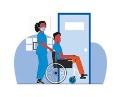 Mens in rolstoel met vrouw verpleegster vector illustratie ontwerp. Gezondheid zorg en medisch vector illustratie ontwerp