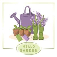 tuinieren, groeit planten, agrarisch hulpmiddelen. Hallo tuin. vector illustratie.