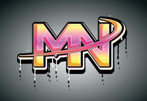 mn swoosh hand- belettering druipend graffiti alfabet vector sjabloon