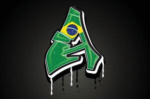 Brazilië vlag een hand- belettering graffiti vector sjabloon