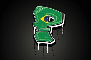 Brazilië vlag p hand- belettering graffiti vector sjabloon