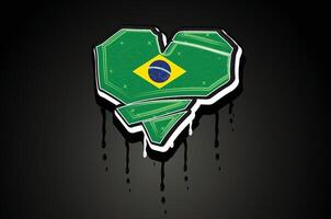 Brazilië vlag O hart hand- belettering graffiti vector sjabloon