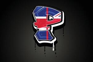 Engeland vlag p hand- belettering graffiti alfabet vector sjabloon