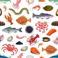 tekenfilm vis en zeevruchten dieren naadloos patroon vector