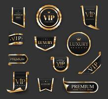 gouden luxe vip etiketten, spandoeken, linten, tags vector