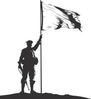 ai gegenereerd silhouet soldaten of leger houding in voorkant van de wit vlag zwart kleur enkel en alleen vector