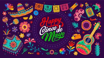 cinco de mayo banier, Mexicaans sombrero en poncho vector