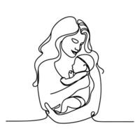 doorlopend een zwart lijn kunst tekening ouders met pasgeboren baby doodles schets stijl vector illustratie Aan wit achtergrond