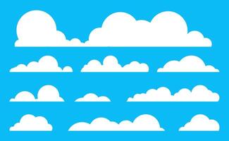 wolk vector, vlak wolken wit ontwerp, icoon concept natuurlijk Aan blauw achtergrond, tekenfilm geïsoleerd zomer vector