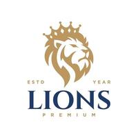 koning leeuwenkop logo sjabloon, leeuw sterk logo gouden koninklijk premium elegant ontwerp vector