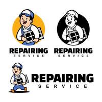 reparatie Mens tekenfilm mascotte logo ontwerp vector