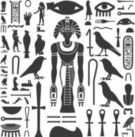 ai gegenereerd silhouet verzameling van oude Egyptische hiërogliefen symbool logo zwart kleur enkel en alleen vector