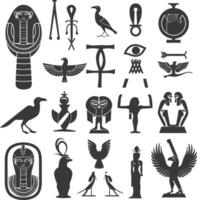 ai gegenereerd silhouet verzameling van oude Egyptische hiërogliefen symbool logo zwart kleur enkel en alleen vector