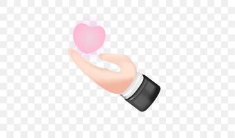 3d hart vorm in menselijk hand- geïsoleerd. Holding een hart teken. concept van liefdadigheid, bijdrage, liefde, helpen, leven verzekering en bijstand. vector illustratie