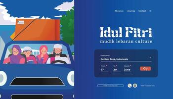 landen bladzijde idee met Indonesisch eid al fitr mudik cultuur illustratie vector