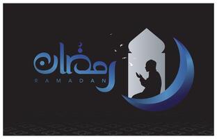 Ramadan kareem vector illustratie Islamitisch groet ontwerp lijn moskee met Arabisch patroon lantaarn en schoonschrift