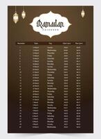 Ramadan kalender 2024 met gebed keer in Ramadan. Ramadan schema vector ontwerp