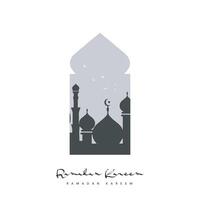 Ramadan kareem vector illustratie Islamitisch groet ontwerp lijn moskee met Arabisch patroon lantaarn en schoonschrift