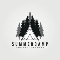 zomer kamp logo lijn kunst vector wijnoogst illustratie ontwerp, sjabloon icoon camping buitenshuis