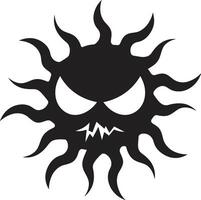 toornig dageraad zonnen woede in vector temperamentvol straling zwart zon logo icoon