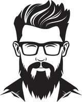 wijnoogst verfijning tekenfilm hipster Mens gezicht vector zwart icoon modieus retro zwart logo icoon van tekenfilm hipster Mens gezicht